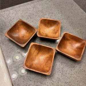 Set of 4 Wooden Square Dip Bowls
